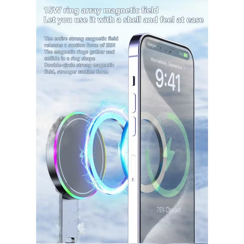 15W Wireless Charge 360 Degree Rotatable Vacum Car Holdermagnetic Car Mount Vacuum Phone Holder for Iphone Samsung Xiaomi