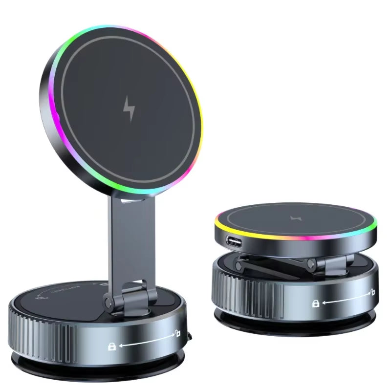 15W Wireless Charge 360 Degree Rotatable Vacum Car Holdermagnetic Car Mount Vacuum Phone Holder for Iphone Samsung Xiaomi