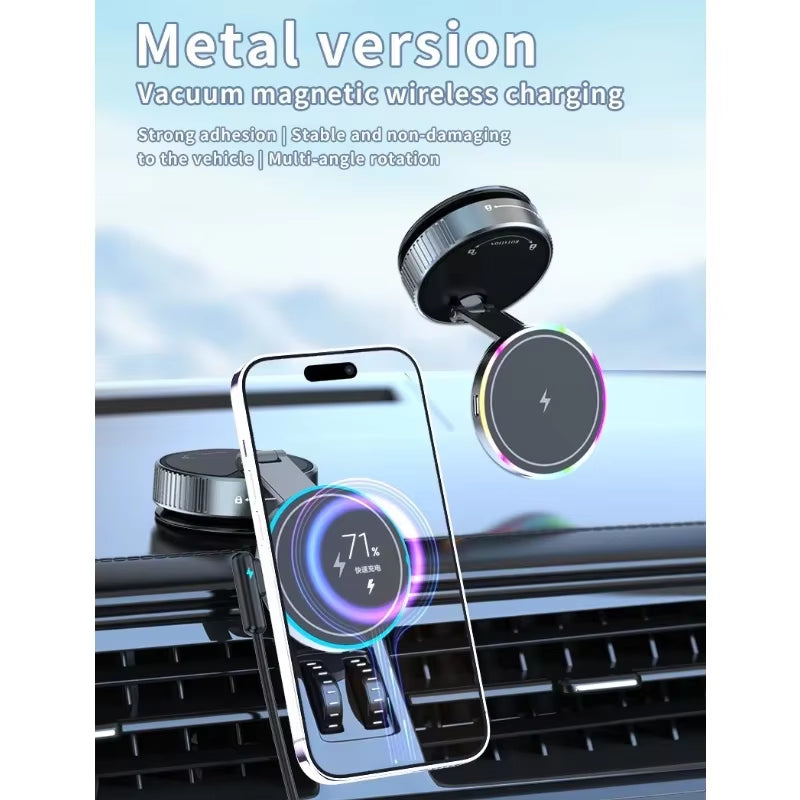 15W Wireless Charge 360 Degree Rotatable Vacum Car Holdermagnetic Car Mount Vacuum Phone Holder for Iphone Samsung Xiaomi