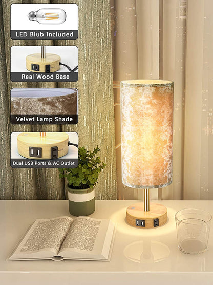 Bedside Lamp with USB Port Table Lamps Touch Control Velvet Shade Nightstand Lamps for Bedrooms, Table Lamp for Bedroom Living Room Office