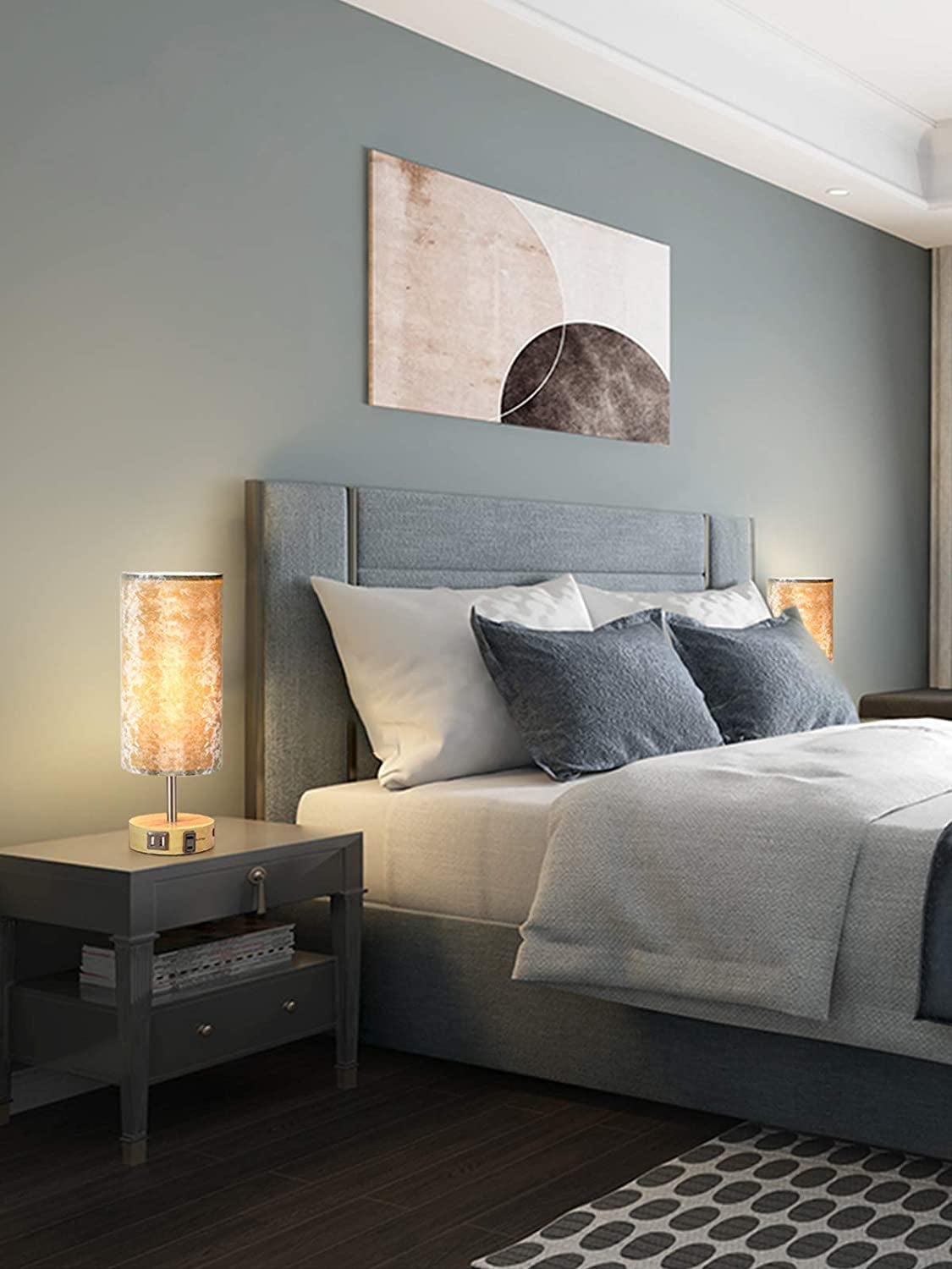 Bedside Lamp with USB Port Table Lamps Touch Control Velvet Shade Nightstand Lamps for Bedrooms, Table Lamp for Bedroom Living Room Office