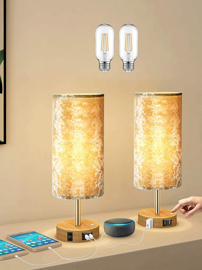 Bedside Lamp with USB Port Table Lamps Touch Control Velvet Shade Nightstand Lamps for Bedrooms, Table Lamp for Bedroom Living Room Office