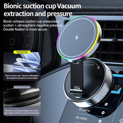 15W Wireless Charge 360 Degree Rotatable Vacum Car Holdermagnetic Car Mount Vacuum Phone Holder for Iphone Samsung Xiaomi