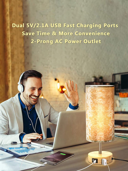 Bedside Lamp with USB Port Table Lamps Touch Control Velvet Shade Nightstand Lamps for Bedrooms, Table Lamp for Bedroom Living Room Office