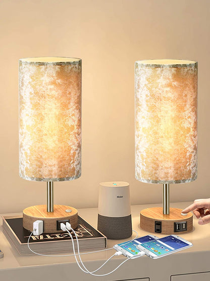 Bedside Lamp with USB Port Table Lamps Touch Control Velvet Shade Nightstand Lamps for Bedrooms, Table Lamp for Bedroom Living Room Office